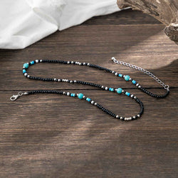 Turquoise & Black Bohemian Bead Design Necklace - Damned Threads