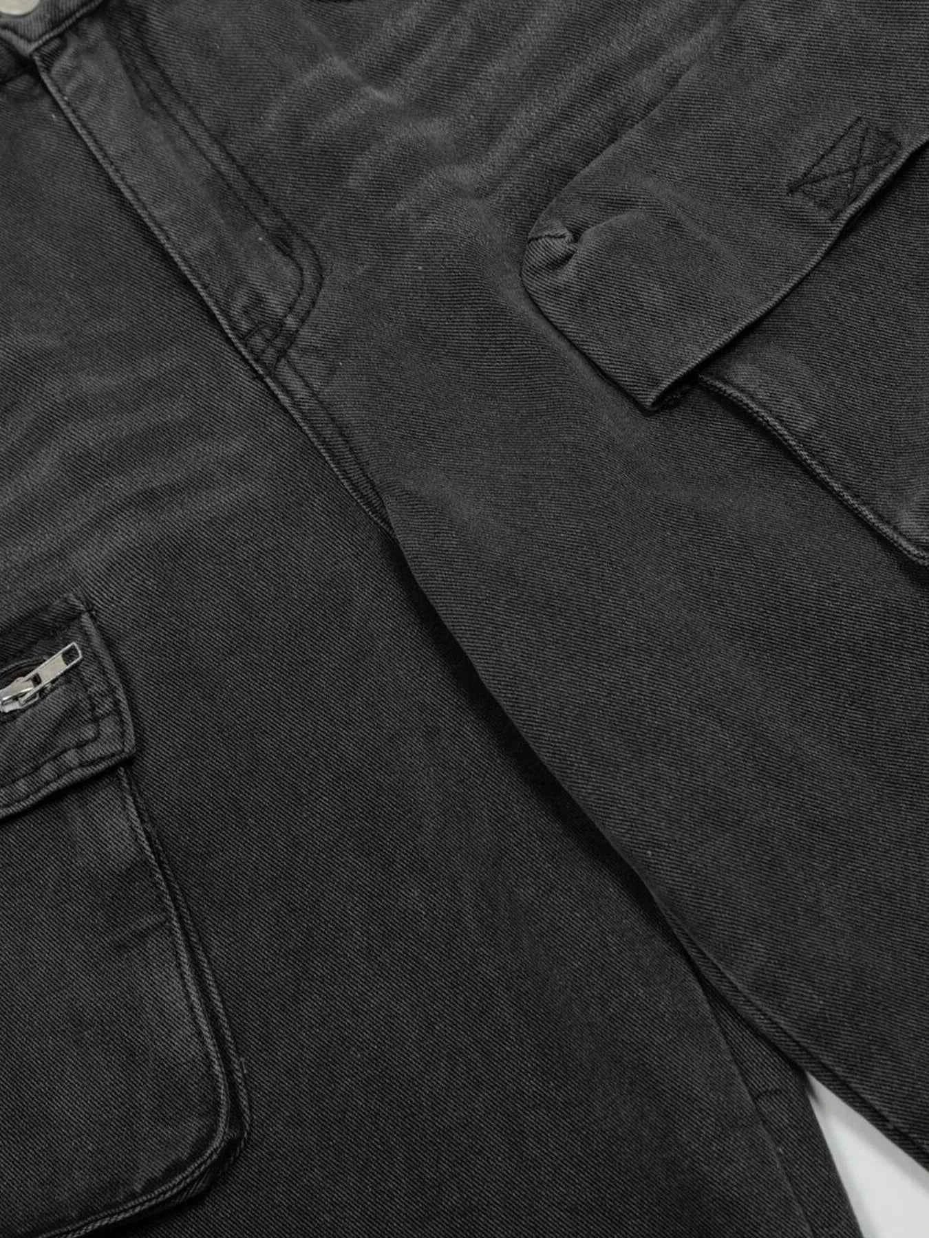 Men's Multi-Pocket Cargo Jeans with Zipper Details