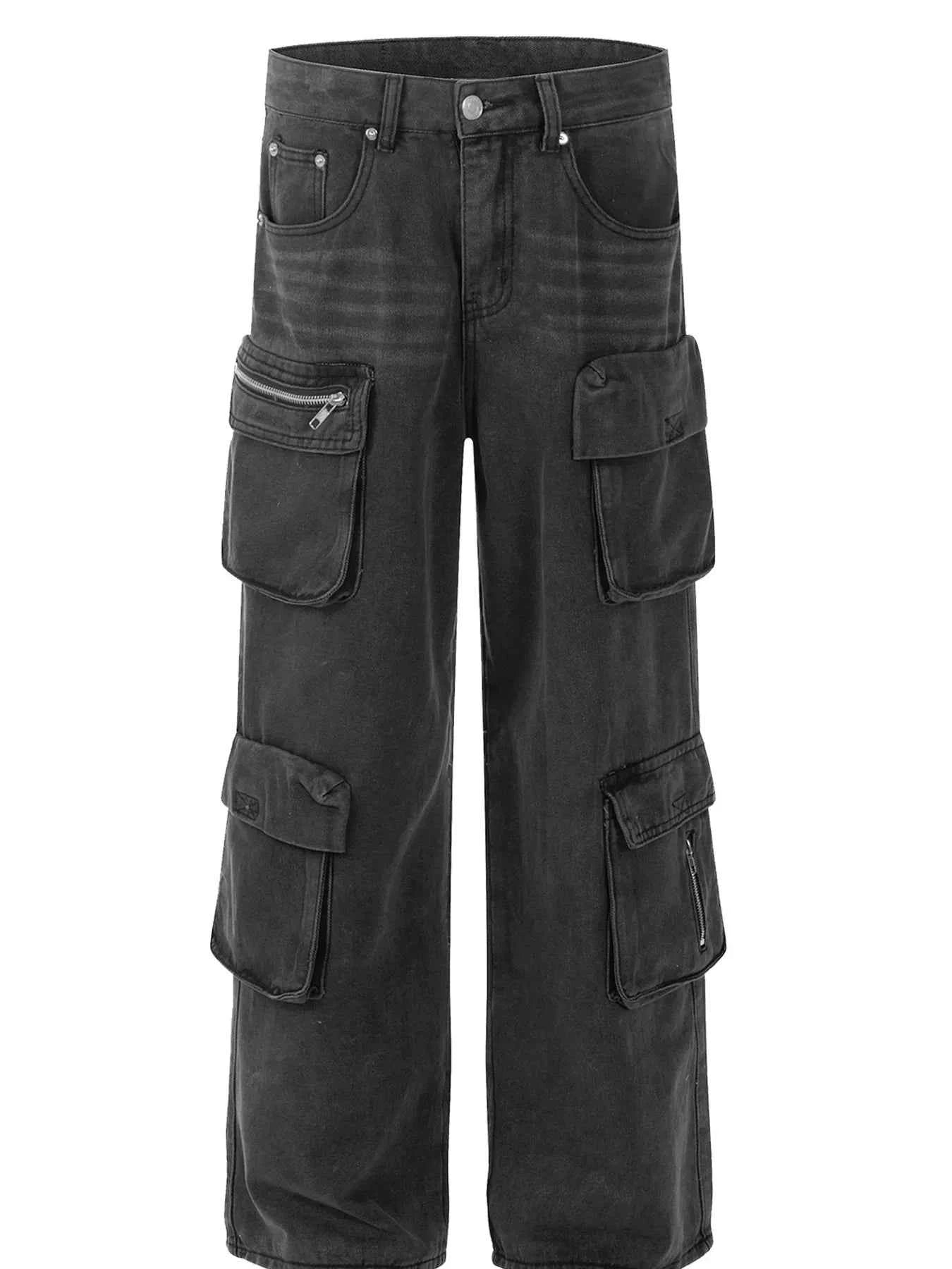 Men's Multi-Pocket Cargo Jeans with Zipper Details