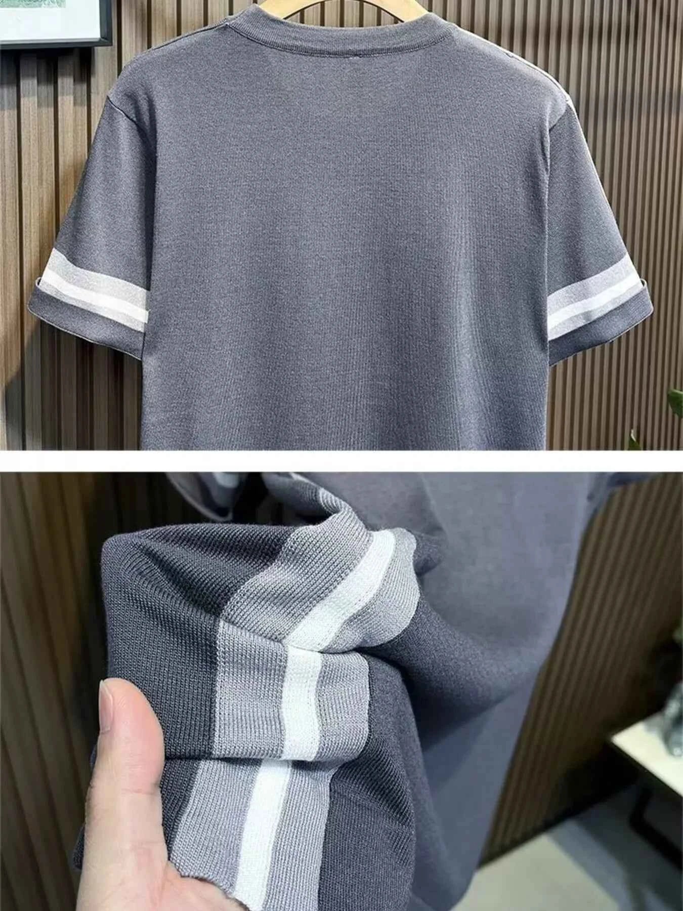 Men's Full Size Contrast Shoulder Stripes Round Neck T-Shirt Plus Size