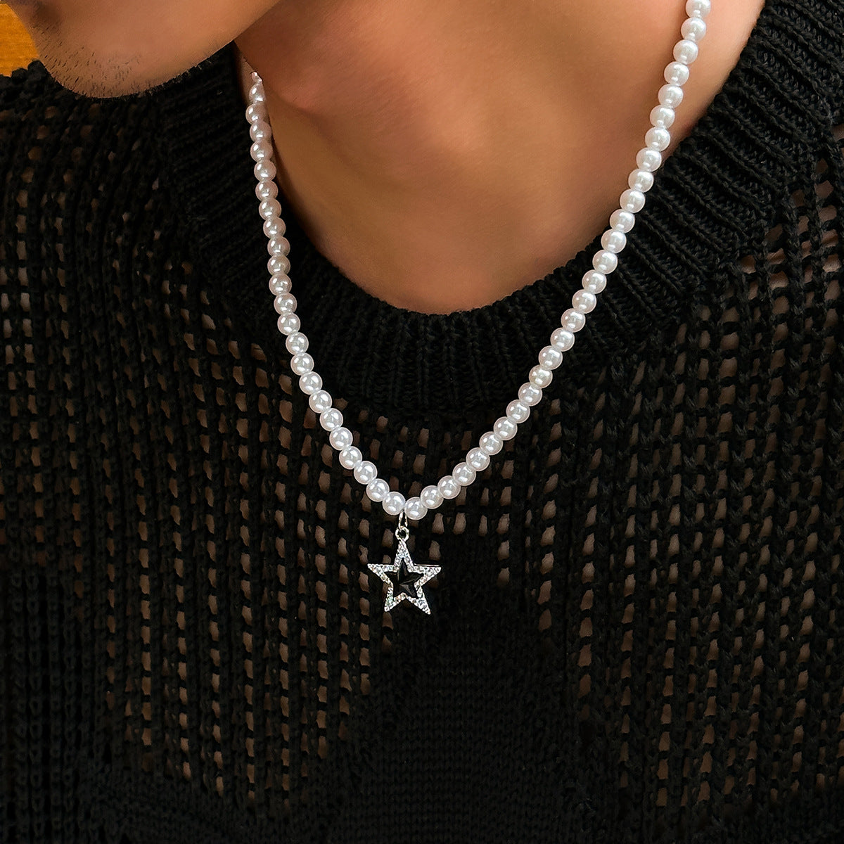 Five-Pointed Star Diamond & Pearl Necklace - Damned Threads