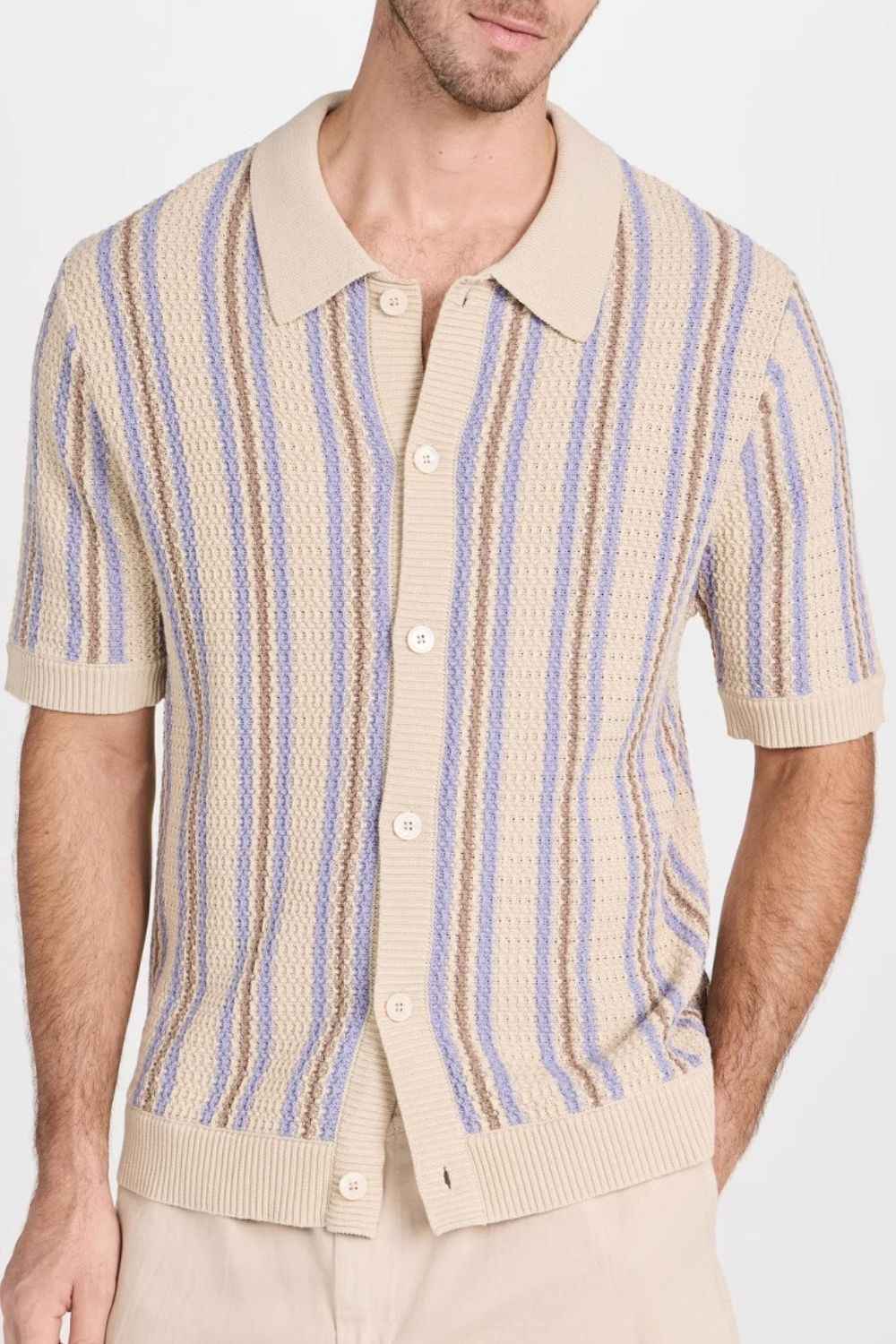 Men's Plus Size Striped Button Down Short Sleeve Shirt - Damned Threads