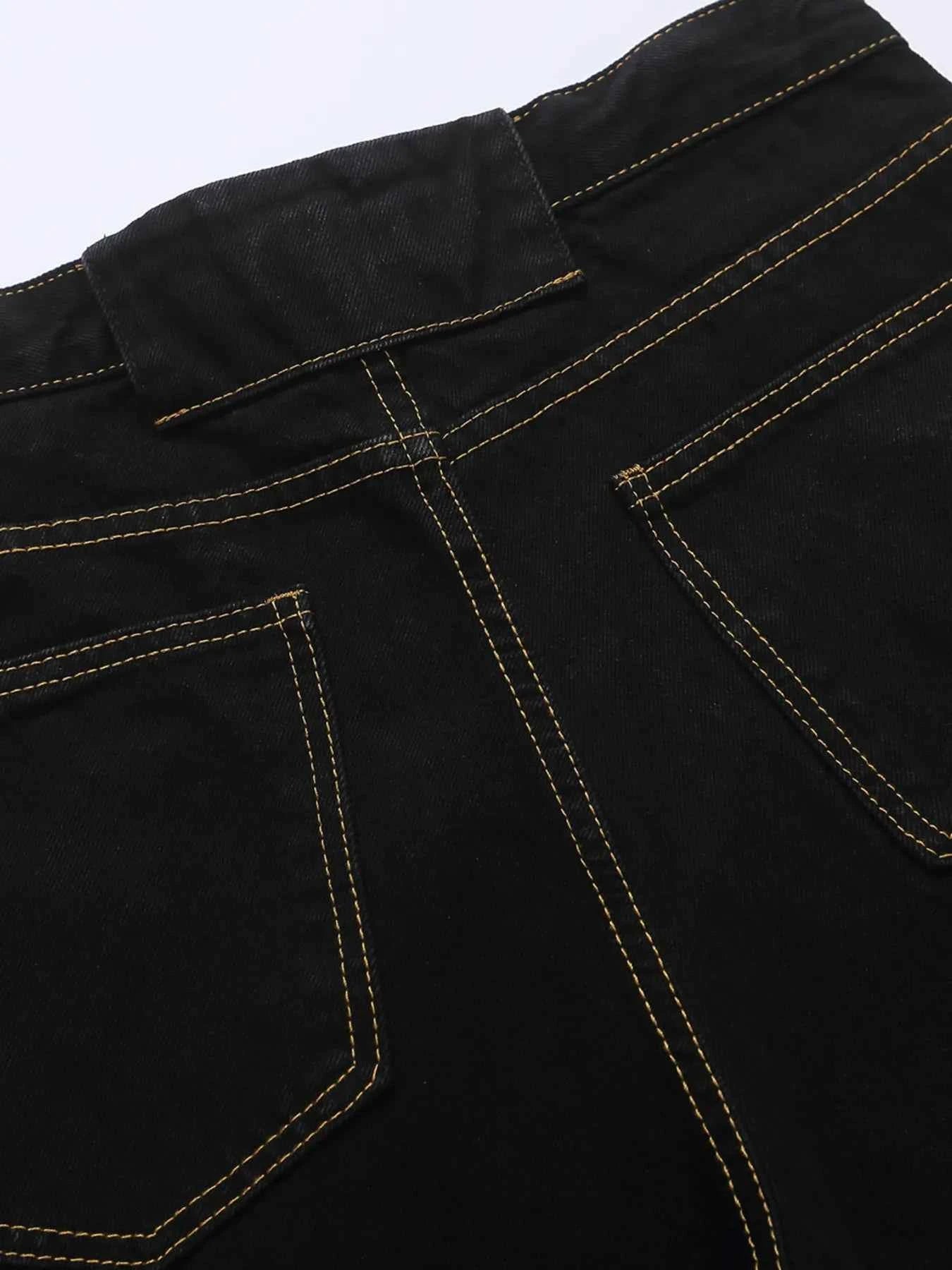 Men's High Waist Contrast Stitch Curved Jeans