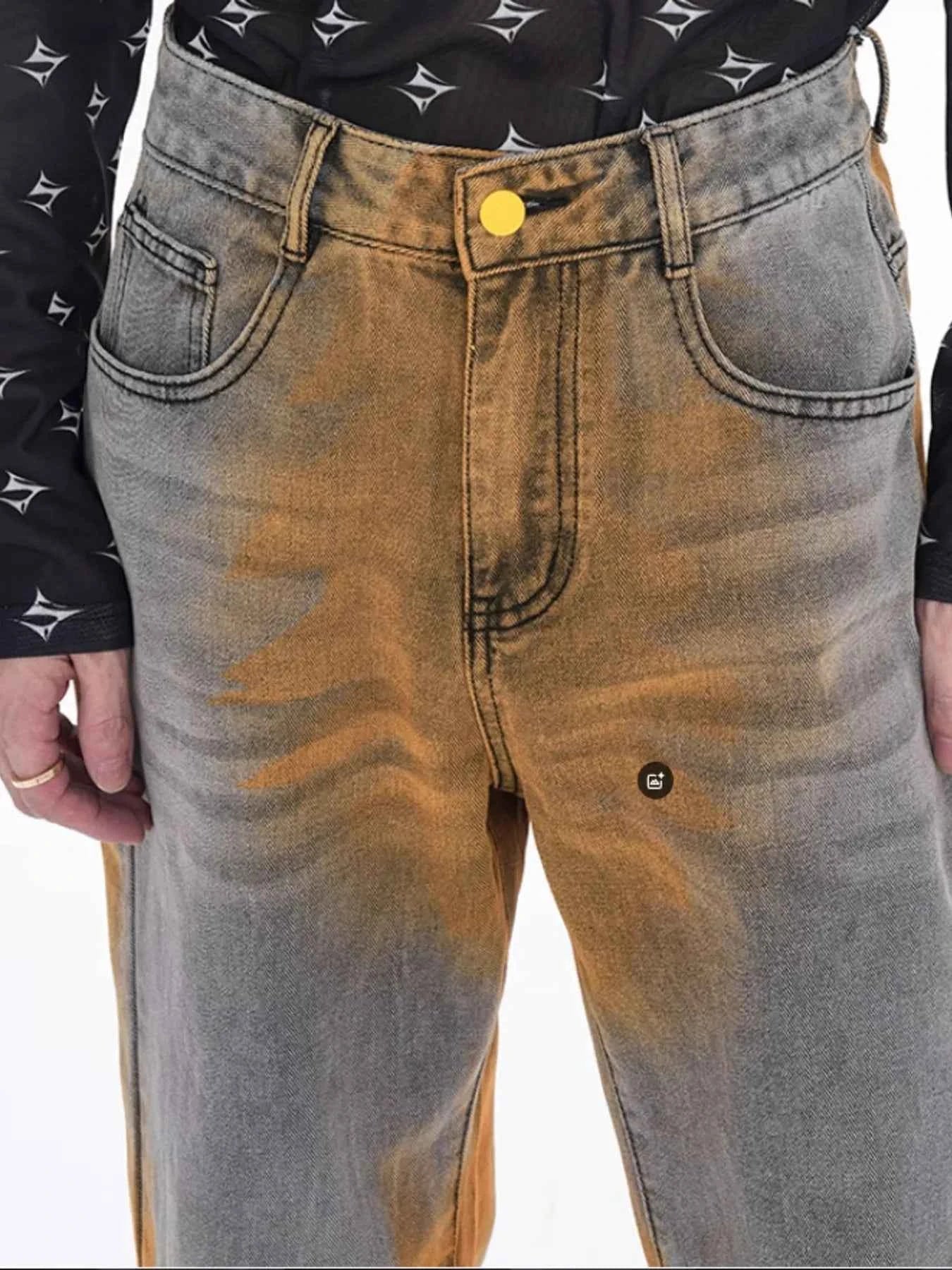 Men's Plus Size Contrast Wide Leg Flare Jeans