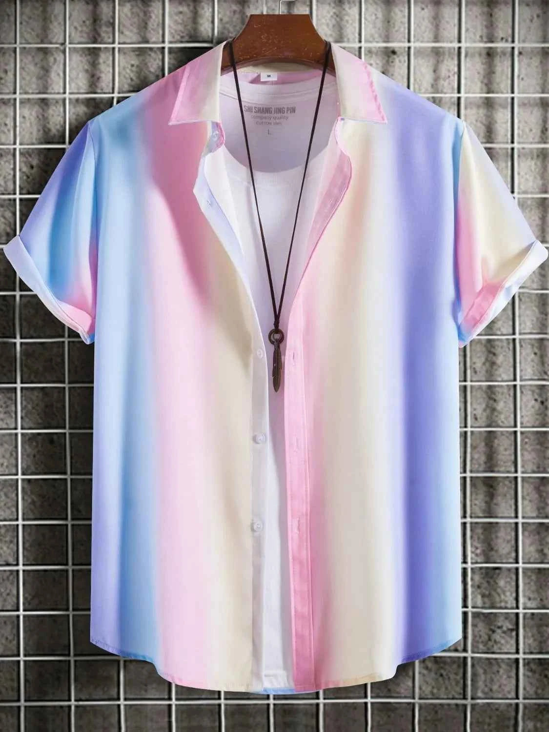 Men's Plus Size Gradient Short Sleeve Button-Down Shirt