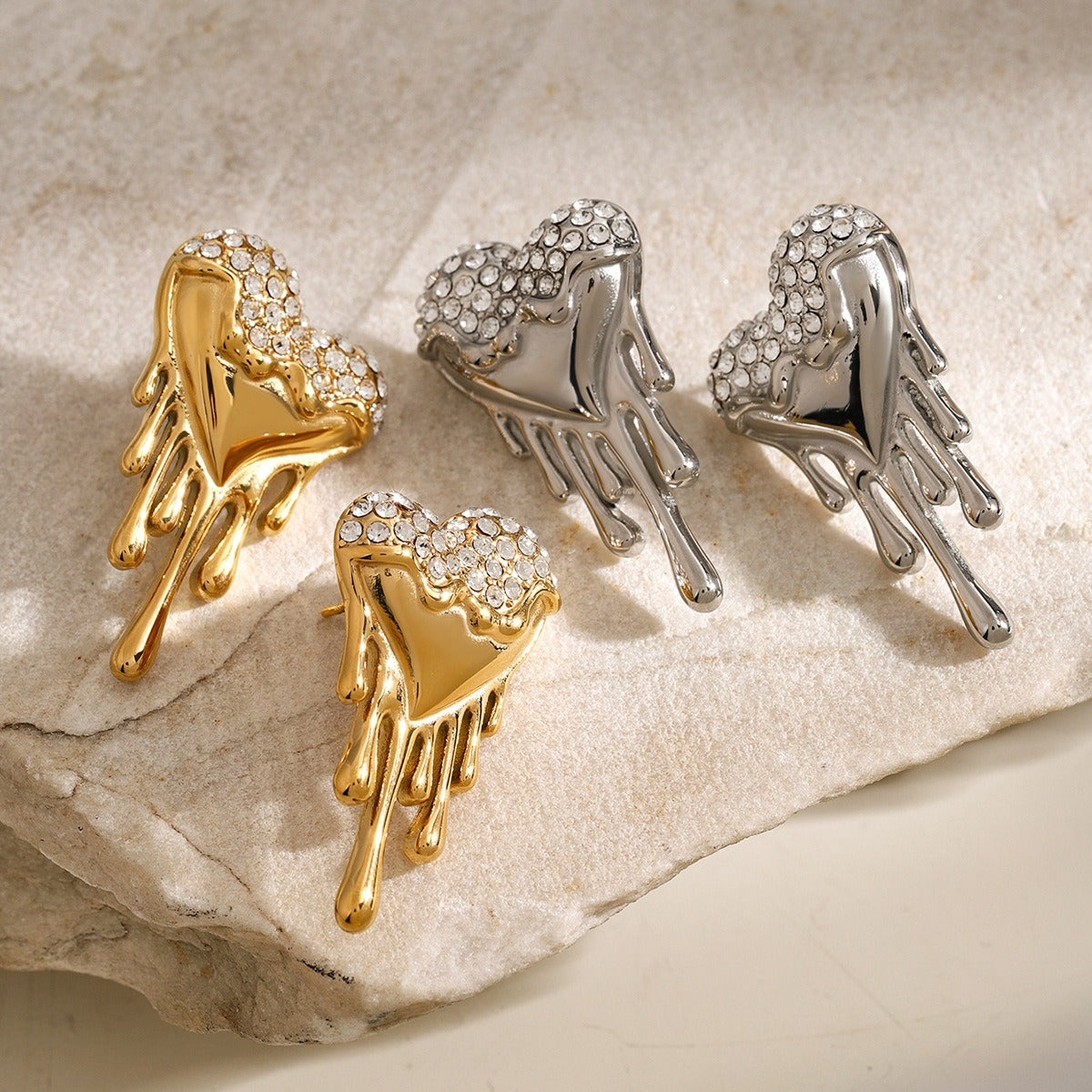 18K Gold / Silver Liquid Heart Diamond Earrings - Damned Threads