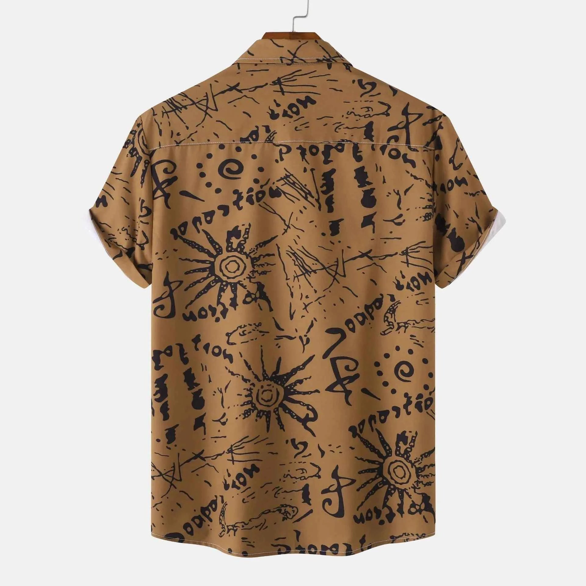 Men's Plus Size Vintage Sun Print Short Sleeve Button-Up Shirt