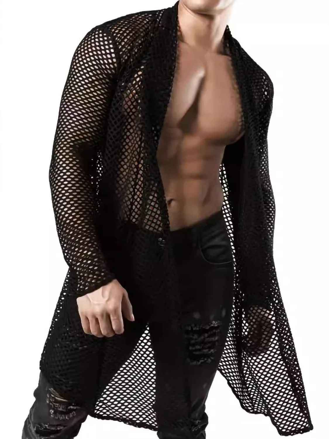 Men's Openwork Open Front Long Sleeve Cover-Up - Damned Threads