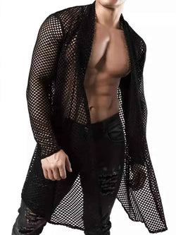 Men's Openwork Open Front Long Sleeve Cover-Up - Damned Threads