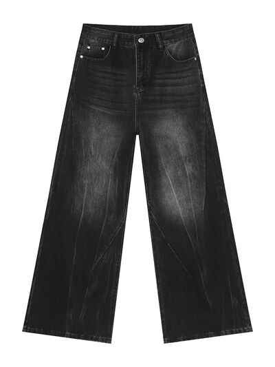 Washed Lightning Pattern Wide Leg Jeans - Damned Threads