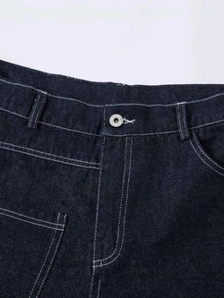 Men's High Waist Contrast Stitching Curved Jeans