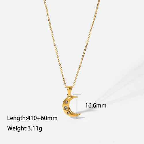 18K Gold Moon And Star Inlaid Gemstone Necklace - Damned Threads