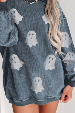 Glitter Ghost Round Neck Long Sleeve Sweatshirt - Damned Threads