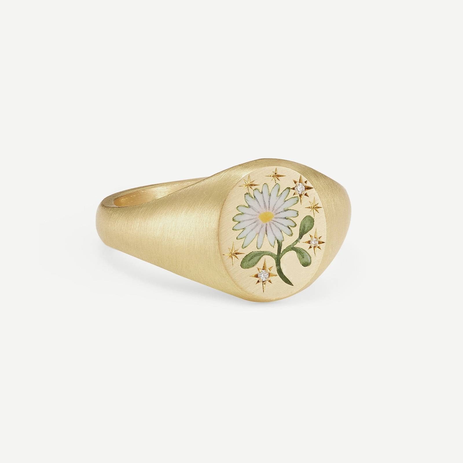 18K Gold Pattern & Inlaid Zirconia Ring - Damned Threads