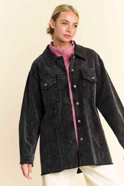 Davi & Dani Washed Corduroy Raw Hem Button Up Jacket - Damned Threads