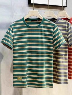 Men's Full Size Stripe Short Sleeve Casual T-Shirt Plus Size
