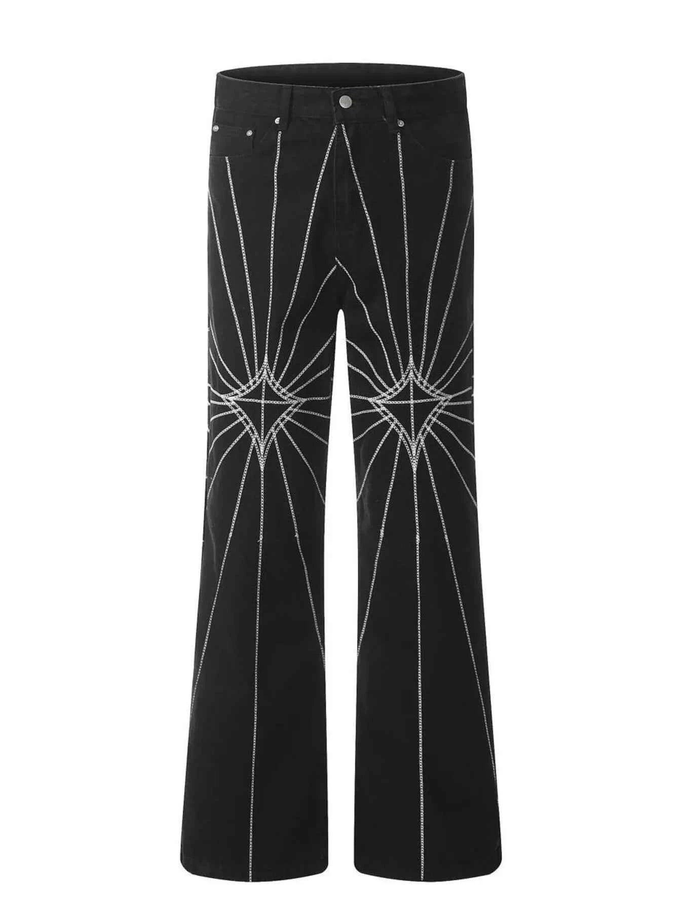 Men's Spider Web Embroidered Flared Jeans