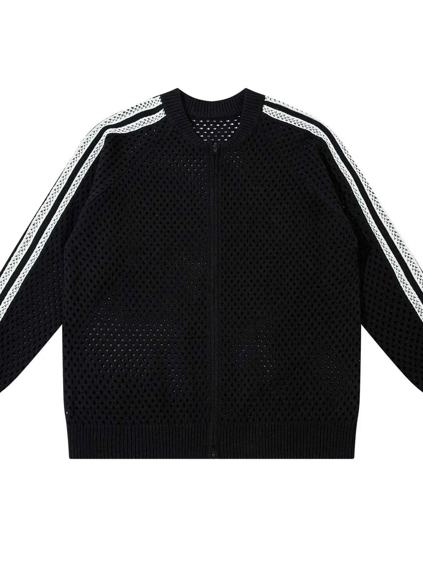 Men's Mesh Knit Zip-Up Cardigan with Stripe Detail