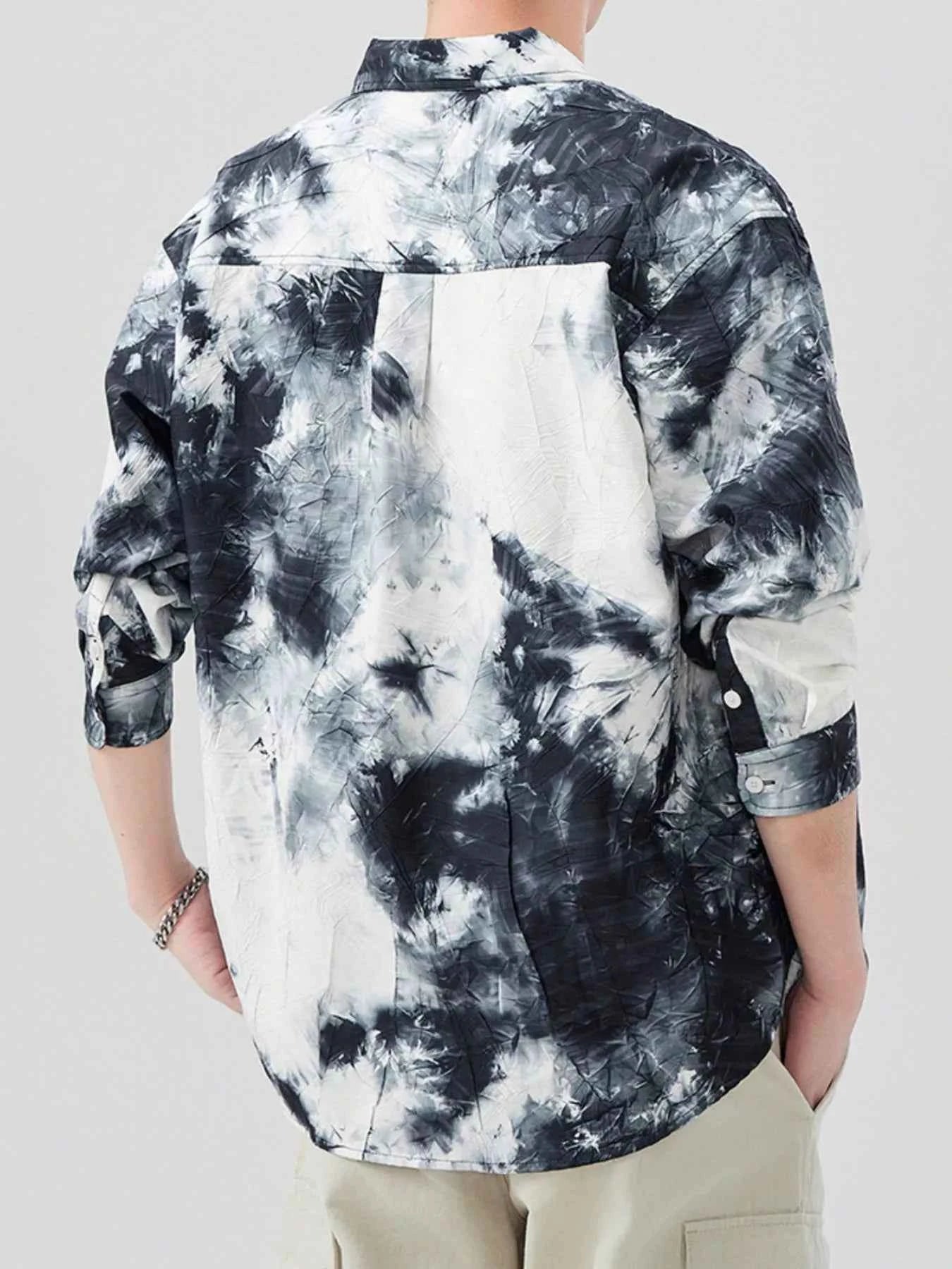 Men's Plus Size Tie-Dye Button Up Long Sleeve Shirt