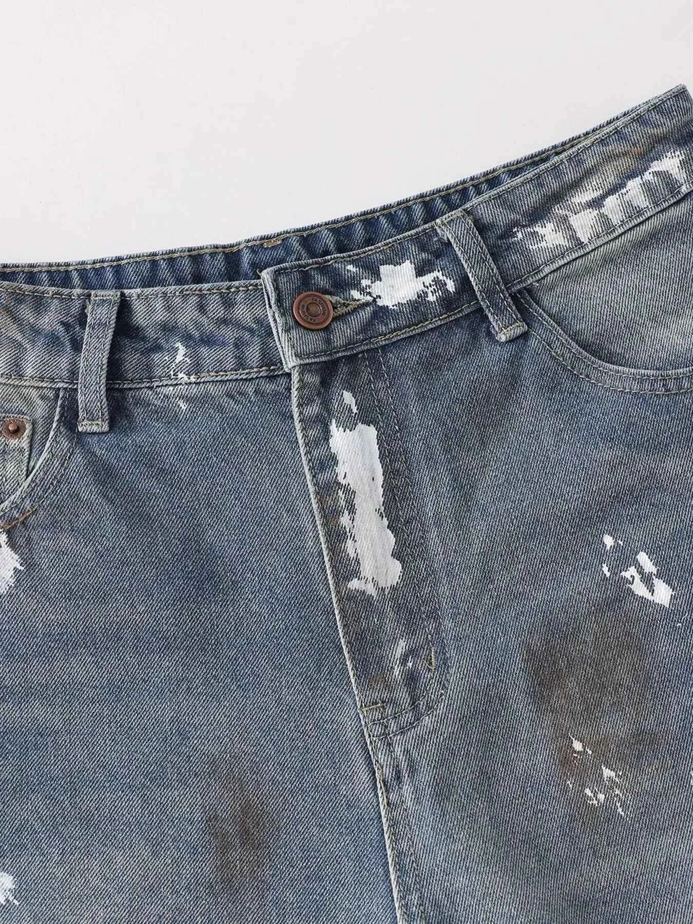 Men's Distressed Washed Wide Leg Jeans