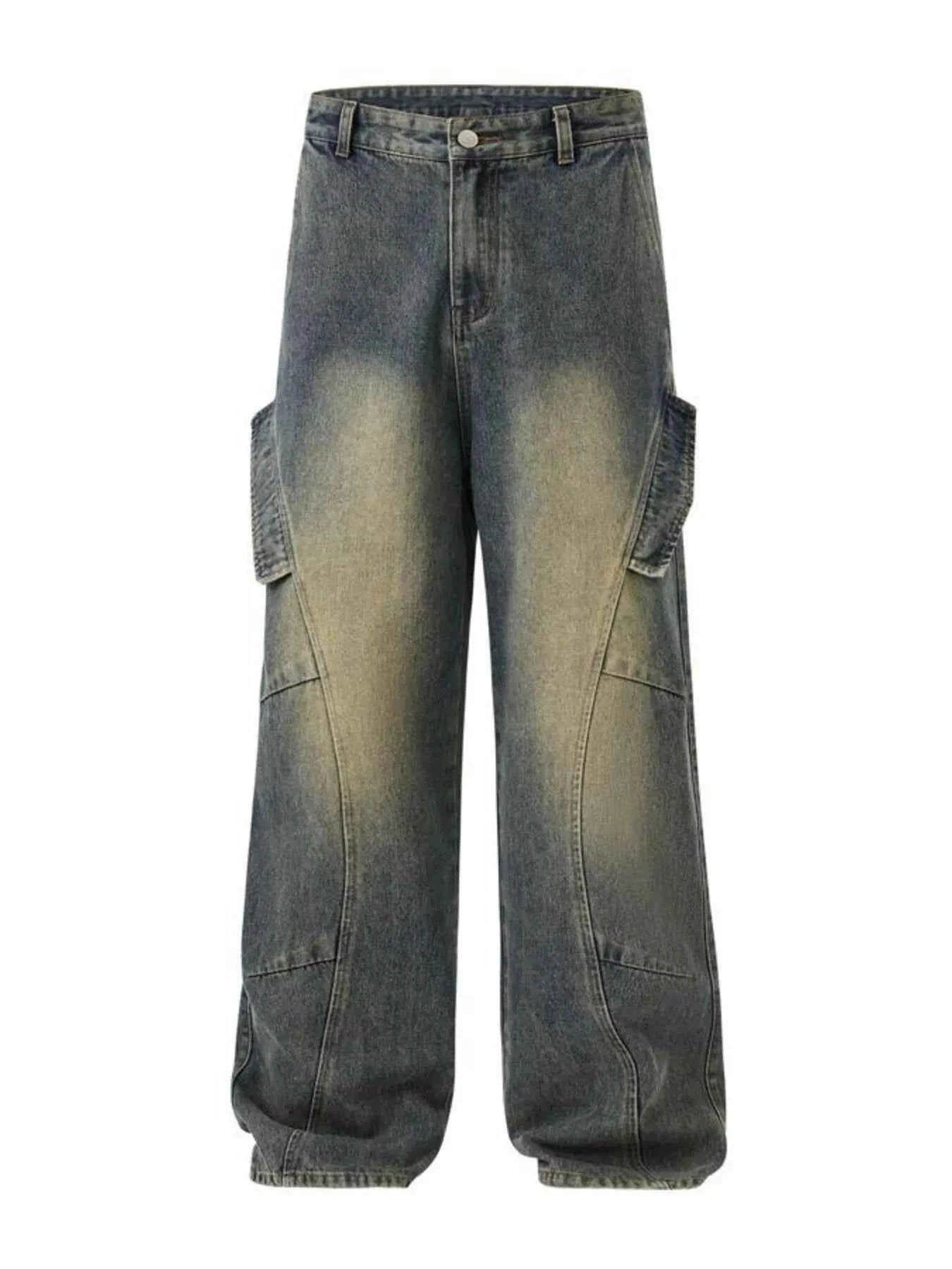 Men's Full Size Washed Cargo Wide Leg Jeans Plus Size