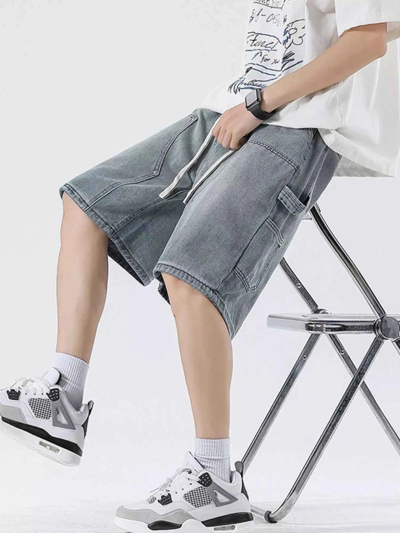 Men's Full Size Drawstring Wide-Leg Denim Shorts Plus Size