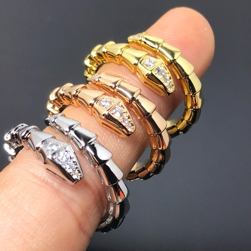 18K Gold Snake Diamond Studded Ring - Damned Threads