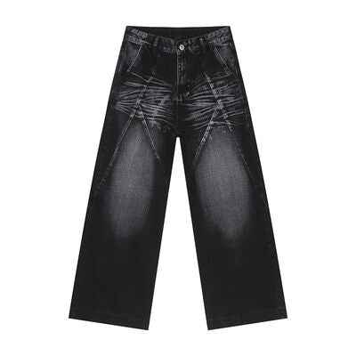 Washed Cat Whisker Straight Leg Jeans - Damned Threads