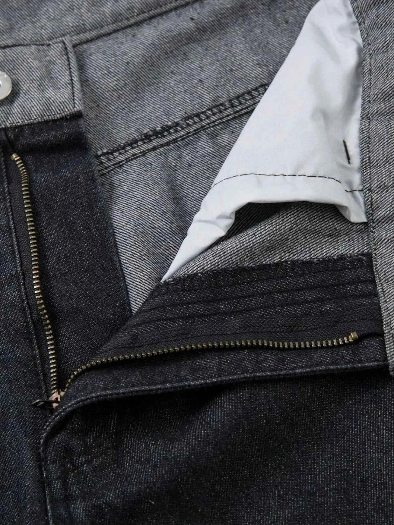 Men's Wide Leg Cargo Jeans with Contrast Panels