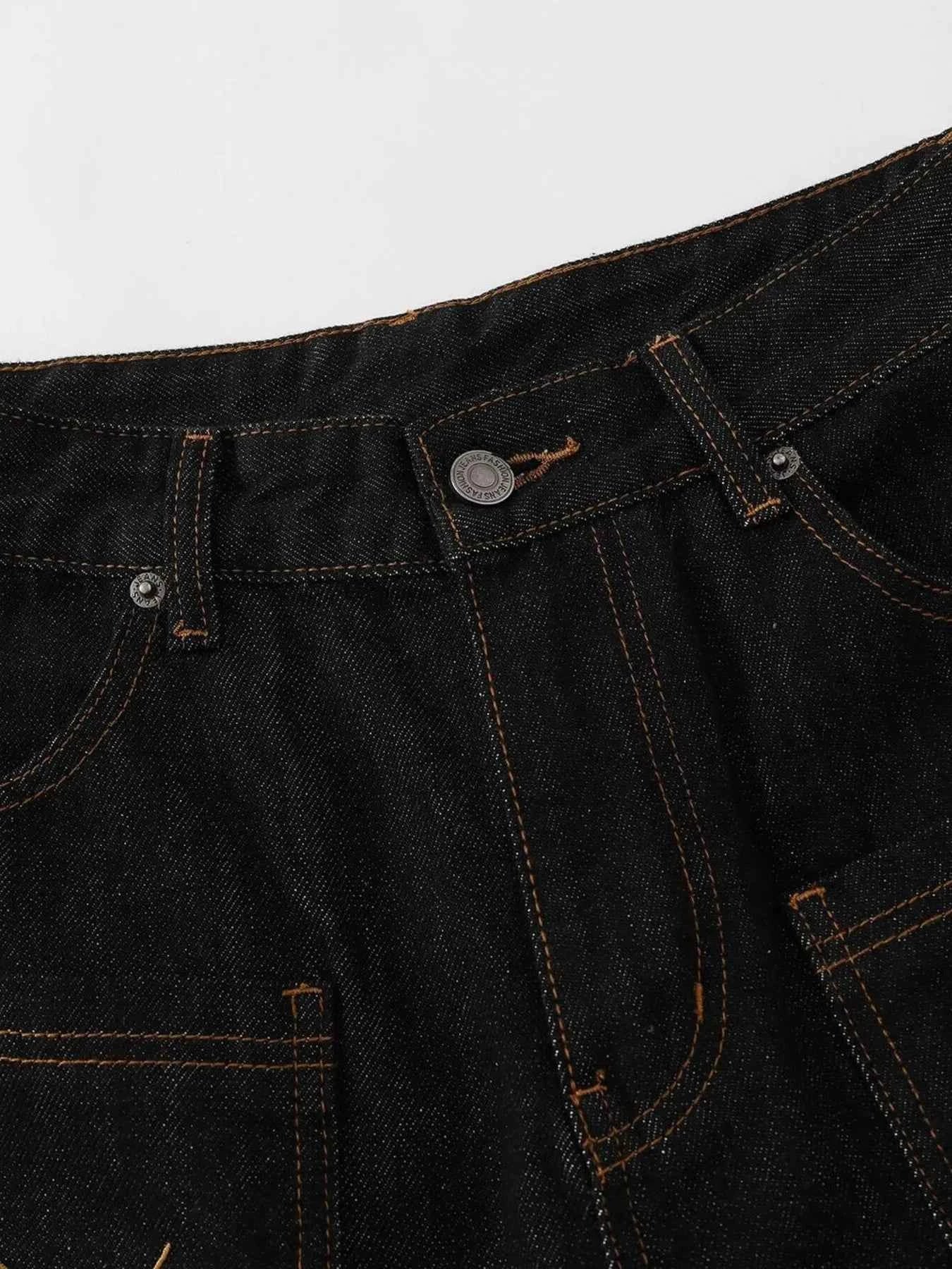 Men's Wide Leg Denim Shorts with Embroidered Pocket Detail