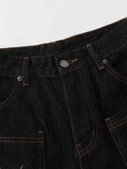 Men's Wide Leg Denim Shorts with Embroidered Pocket Detail