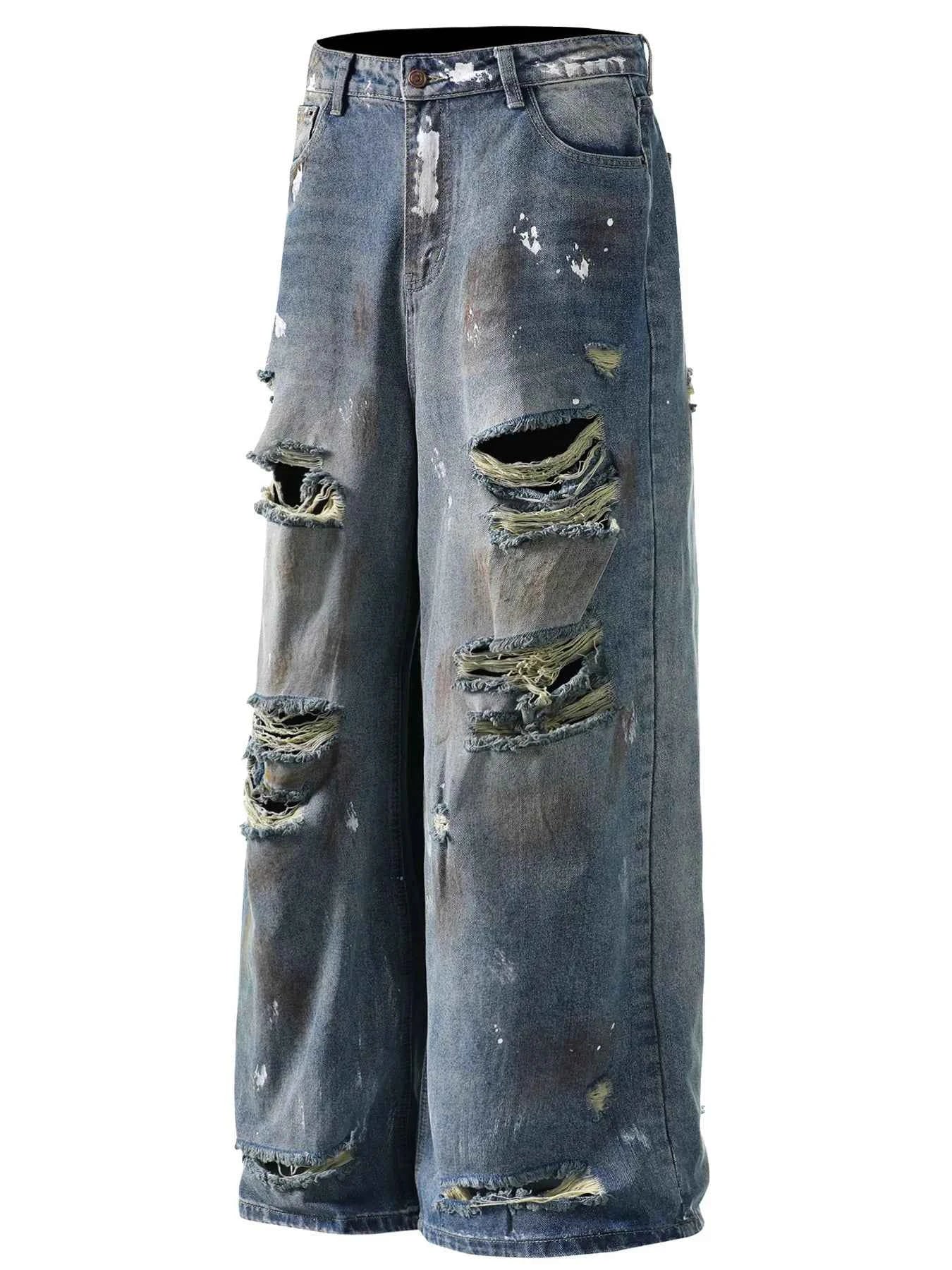 Men's Distressed Washed Wide Leg Jeans