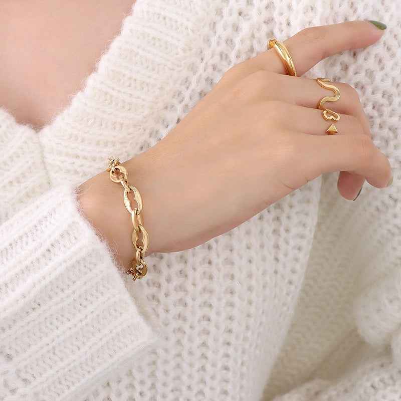 18K Gold Geometric Design Luxury Bracelet Necklace Set - Damned Threads
