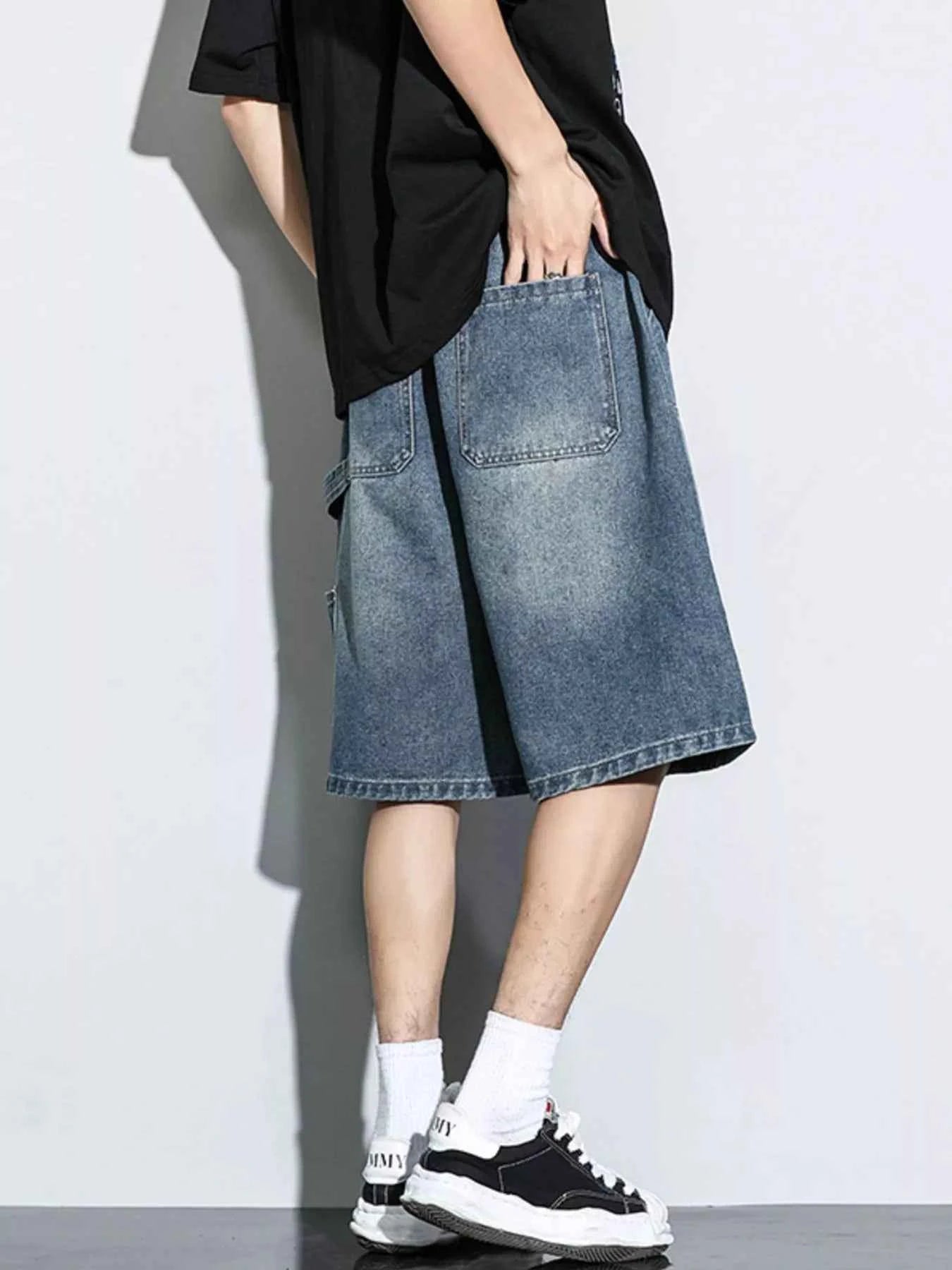 Men's Full Size Drawstring Wide-Leg Denim Shorts Plus Size