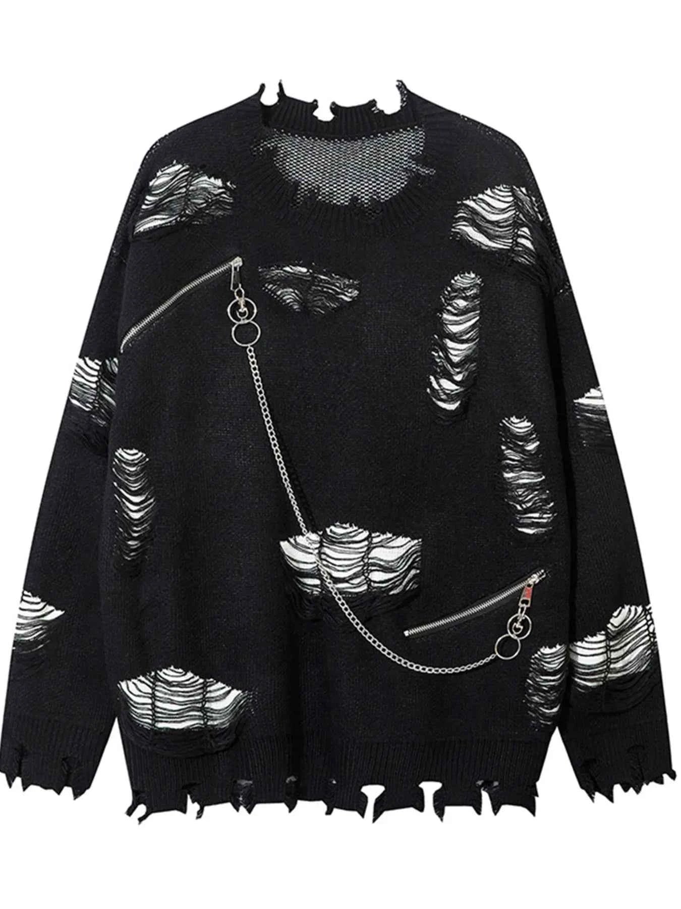 Men's Distressed Chain Detail Oversized Sweater