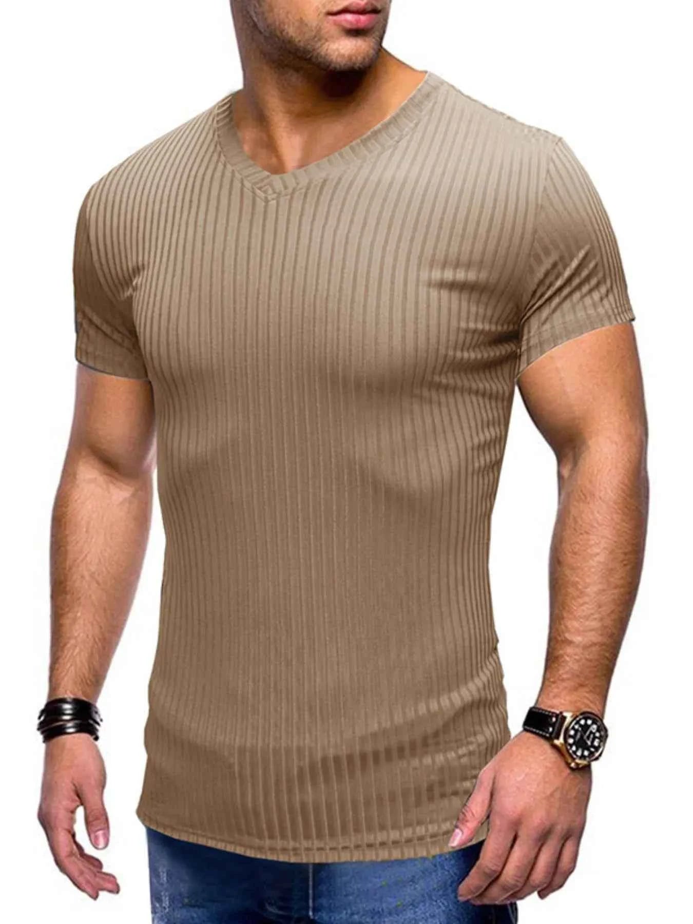 Men's Ribbed Short Sleeve Slim Fit T-Shirt