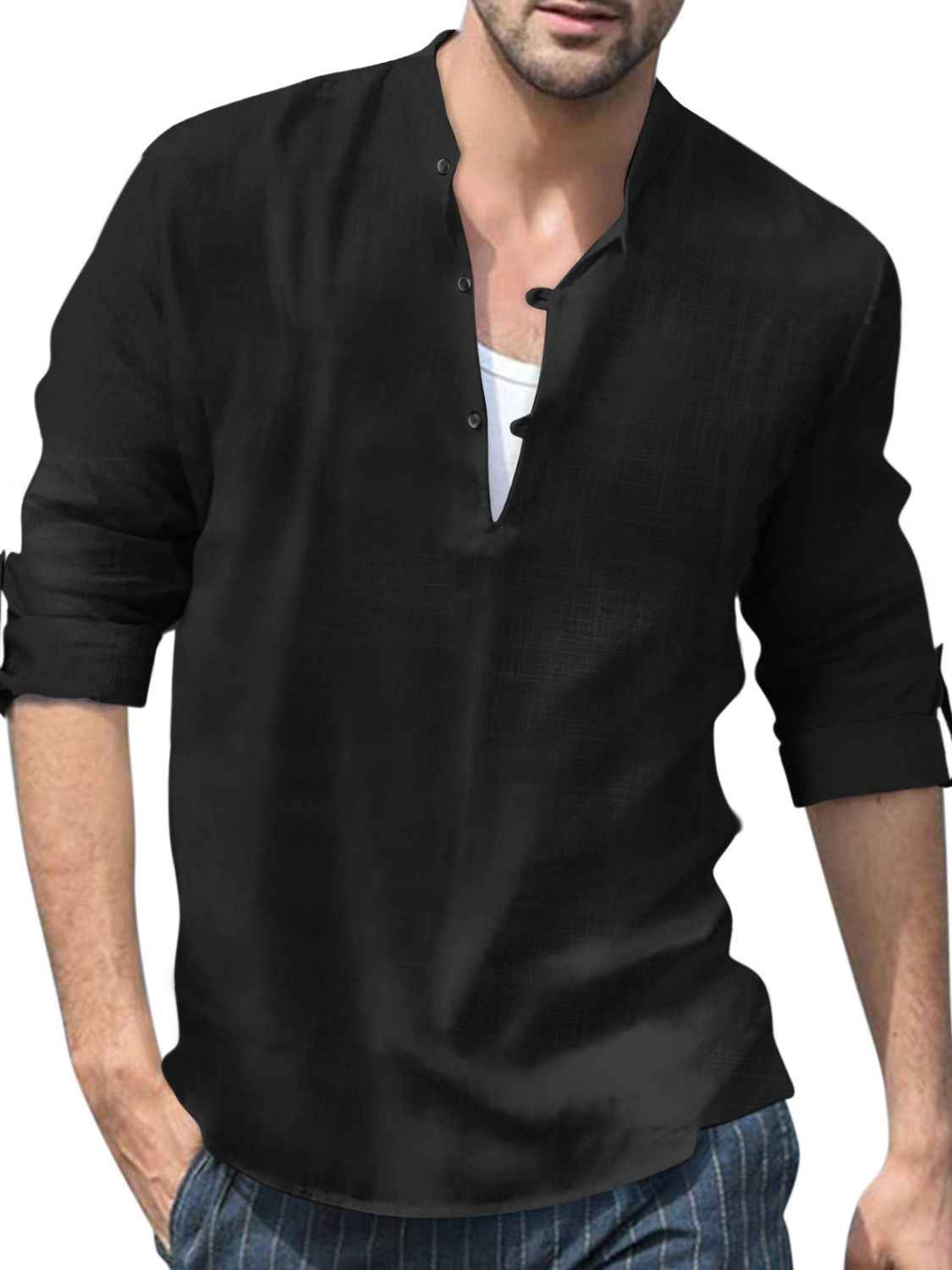 Men's Full Size Half Button Long Sleeve Shirt Plus Size - Damned Threads
