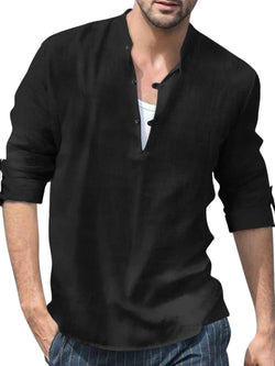 Men's Full Size Half Button Long Sleeve Shirt Plus Size - Damned Threads