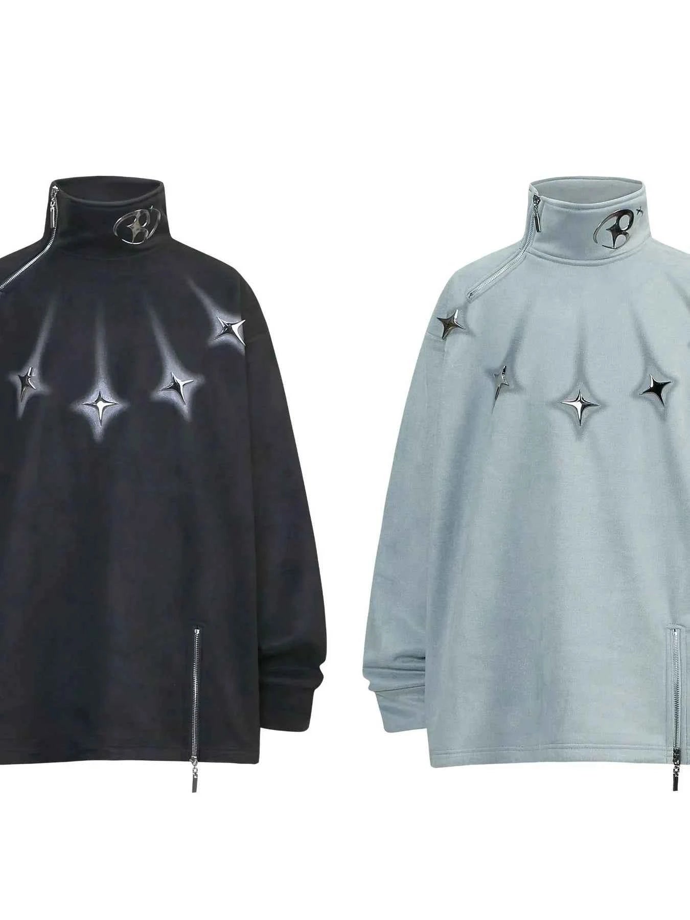 Men's Oversized Zipper Detail Turtleneck Sweatshirt