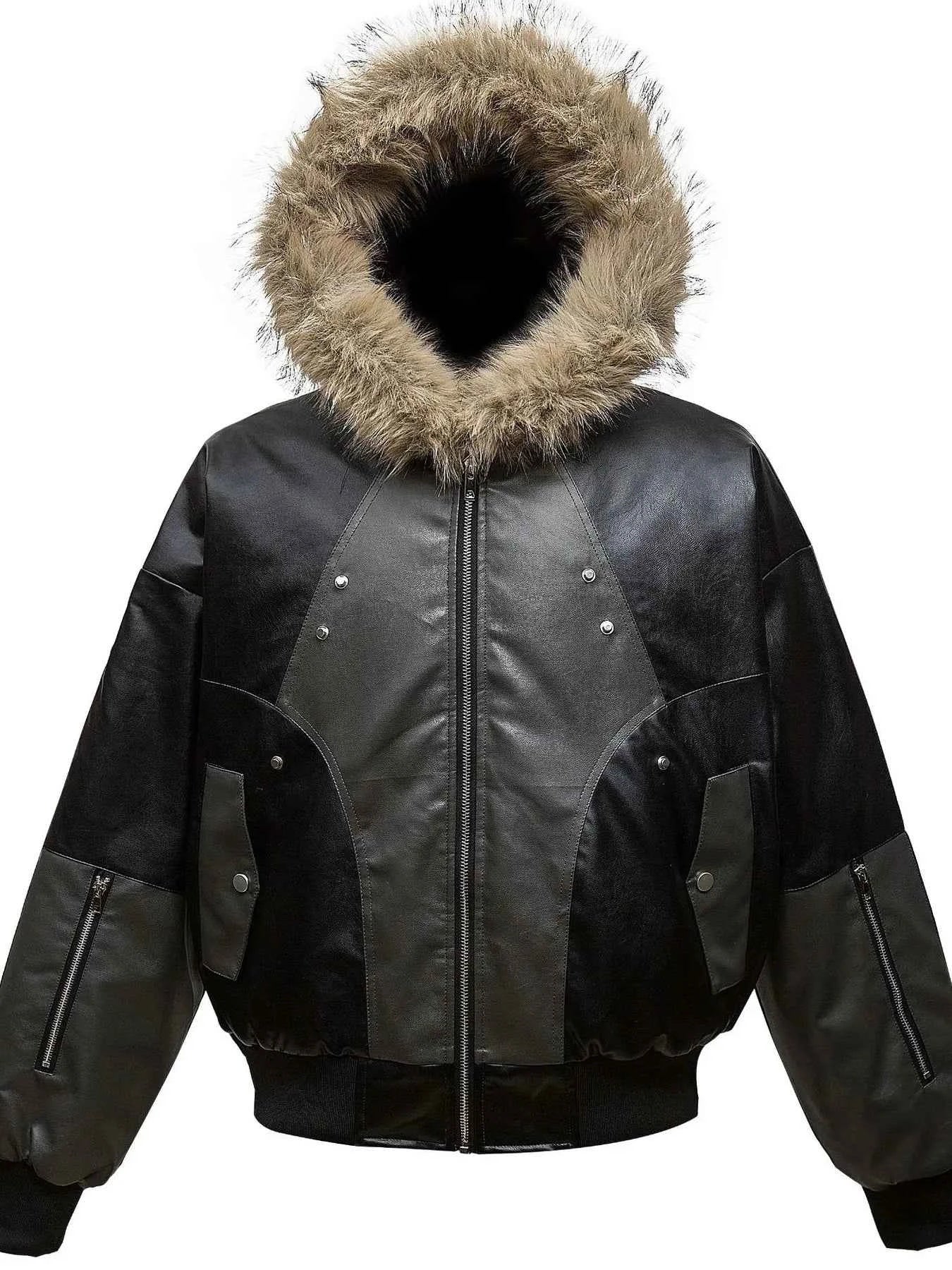 Men's Faux Fur Hooded Contrast Bomber Jacket