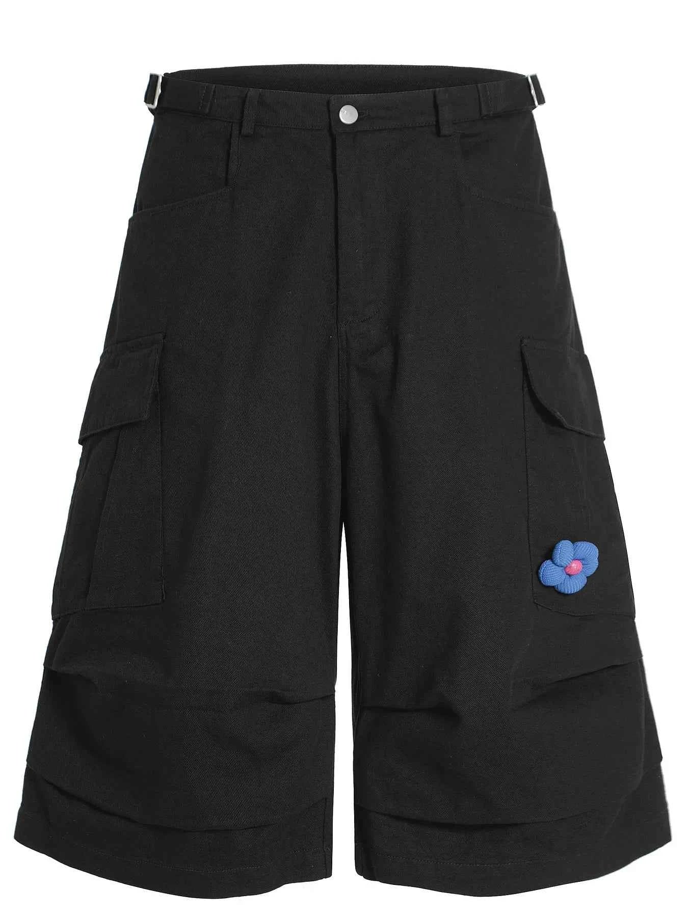 Men's Wide Leg Cargo Shorts with Flower Patch