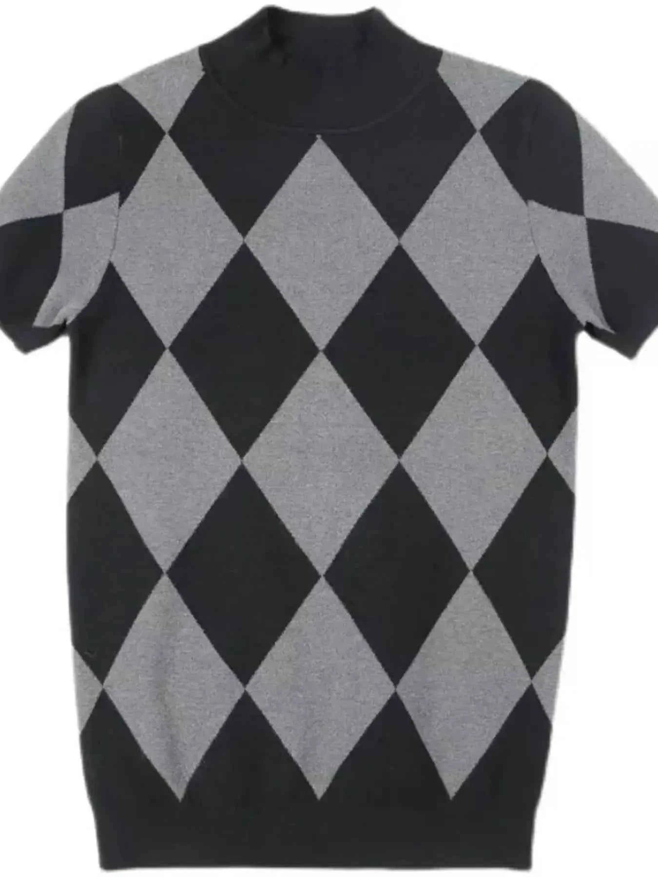 Men's Full Size Diamond Pattern Short Sleeve Knit Top Plus Size