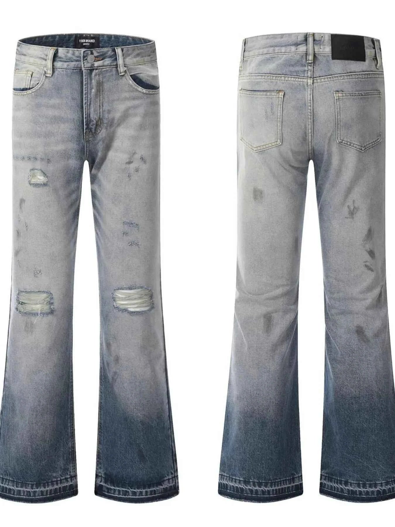 Men's Vintage Washed Gradient Distressed Flare Jeans
