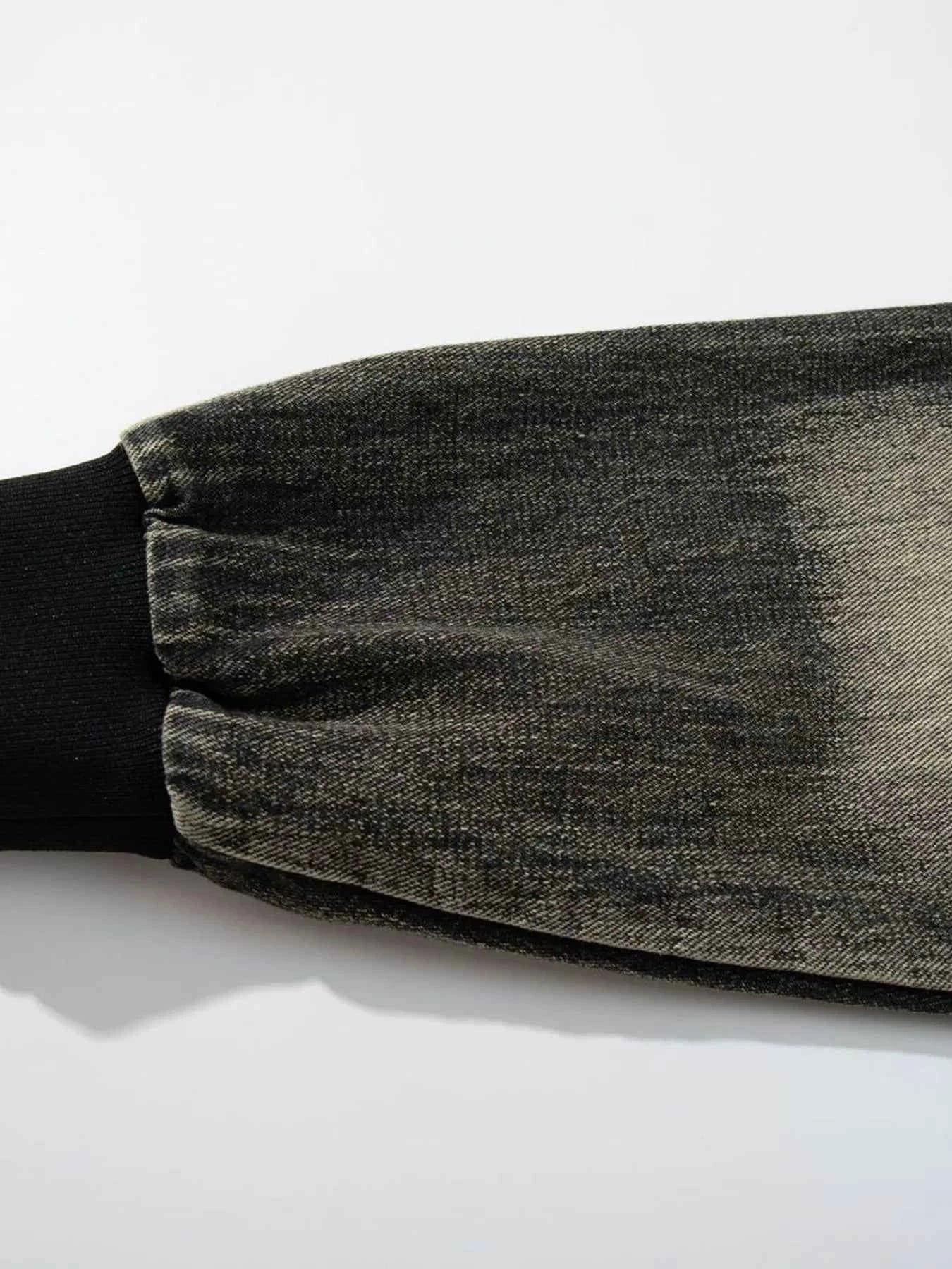 Men's Distressed Denim Patchwork Oversized Hoodie with Frayed Details