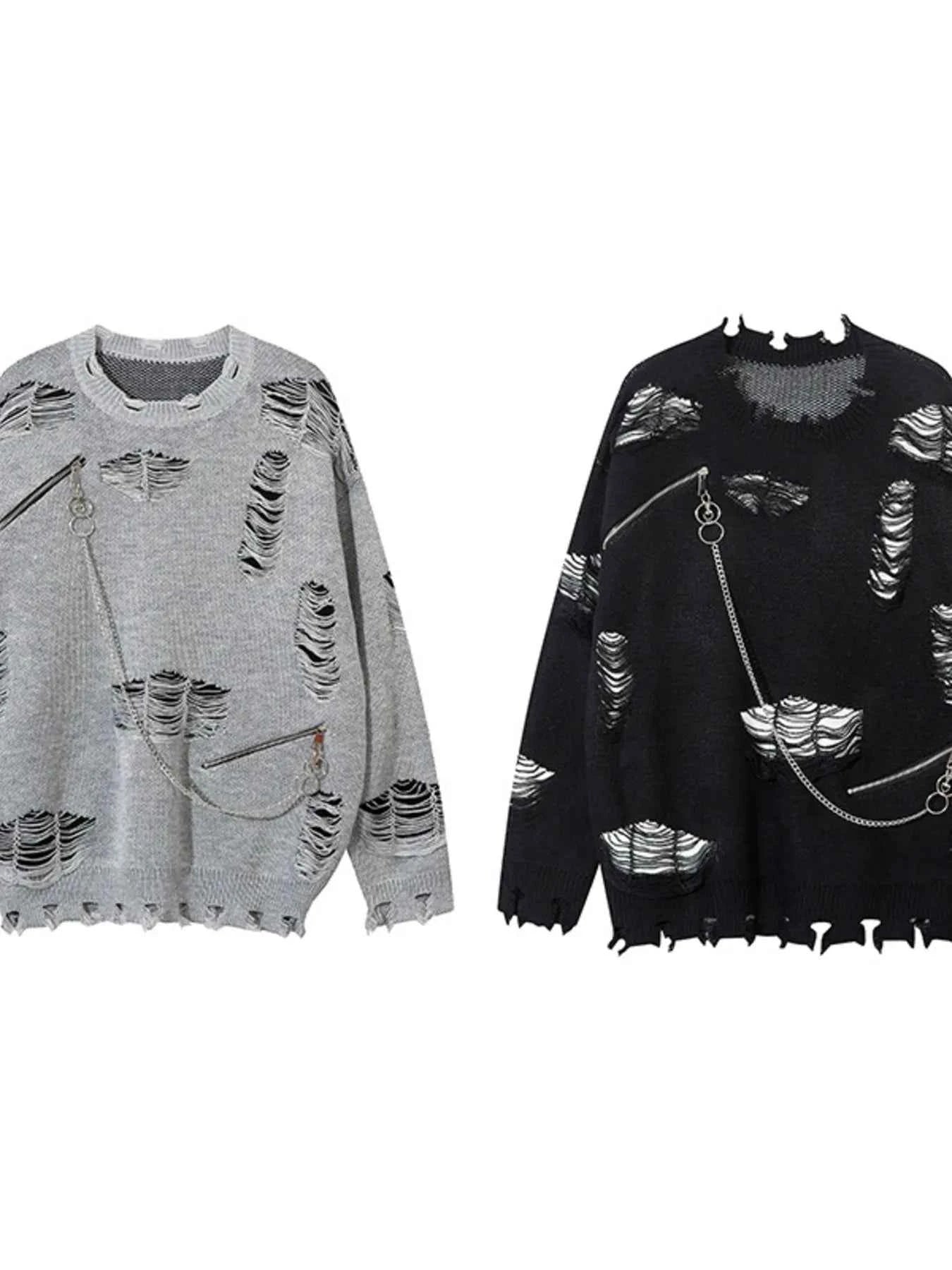 Men's Distressed Chain Detail Oversized Sweater