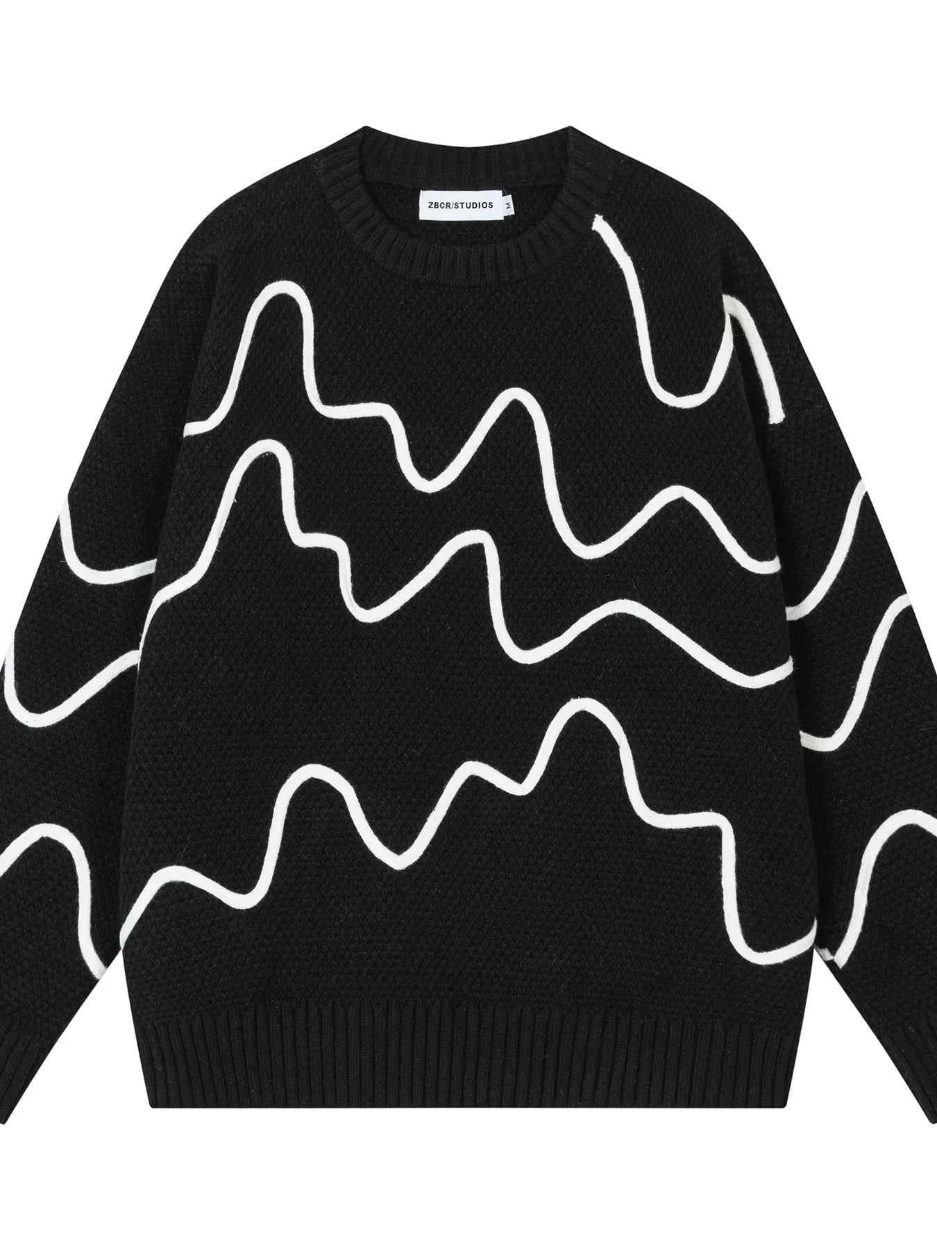 Men's Wave Pattern Knit Pullover Sweater