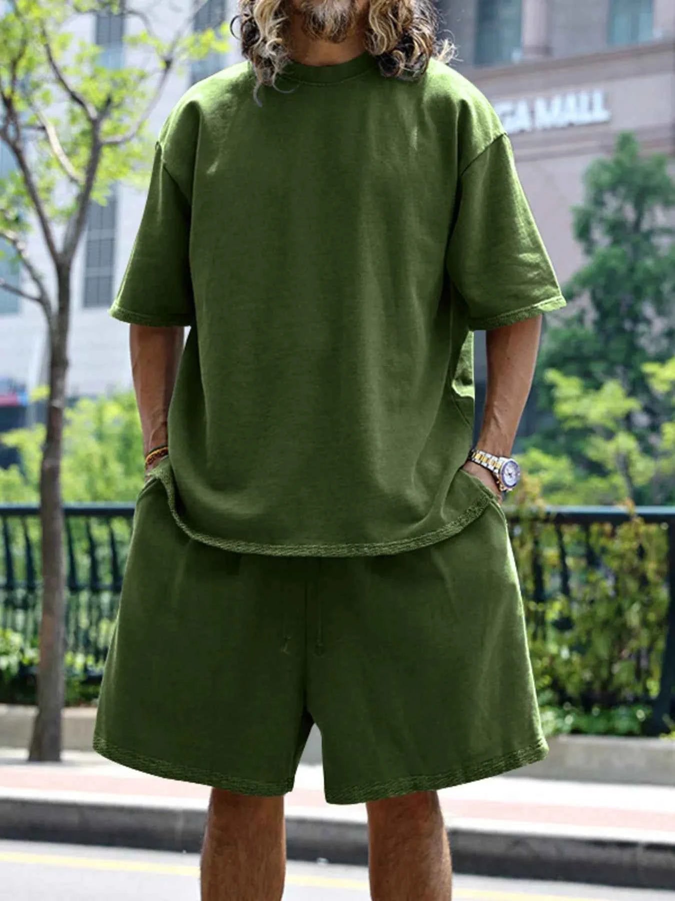 Men's Full Size Round Neck Short Sleeve Top and Shorts Set Plus Size