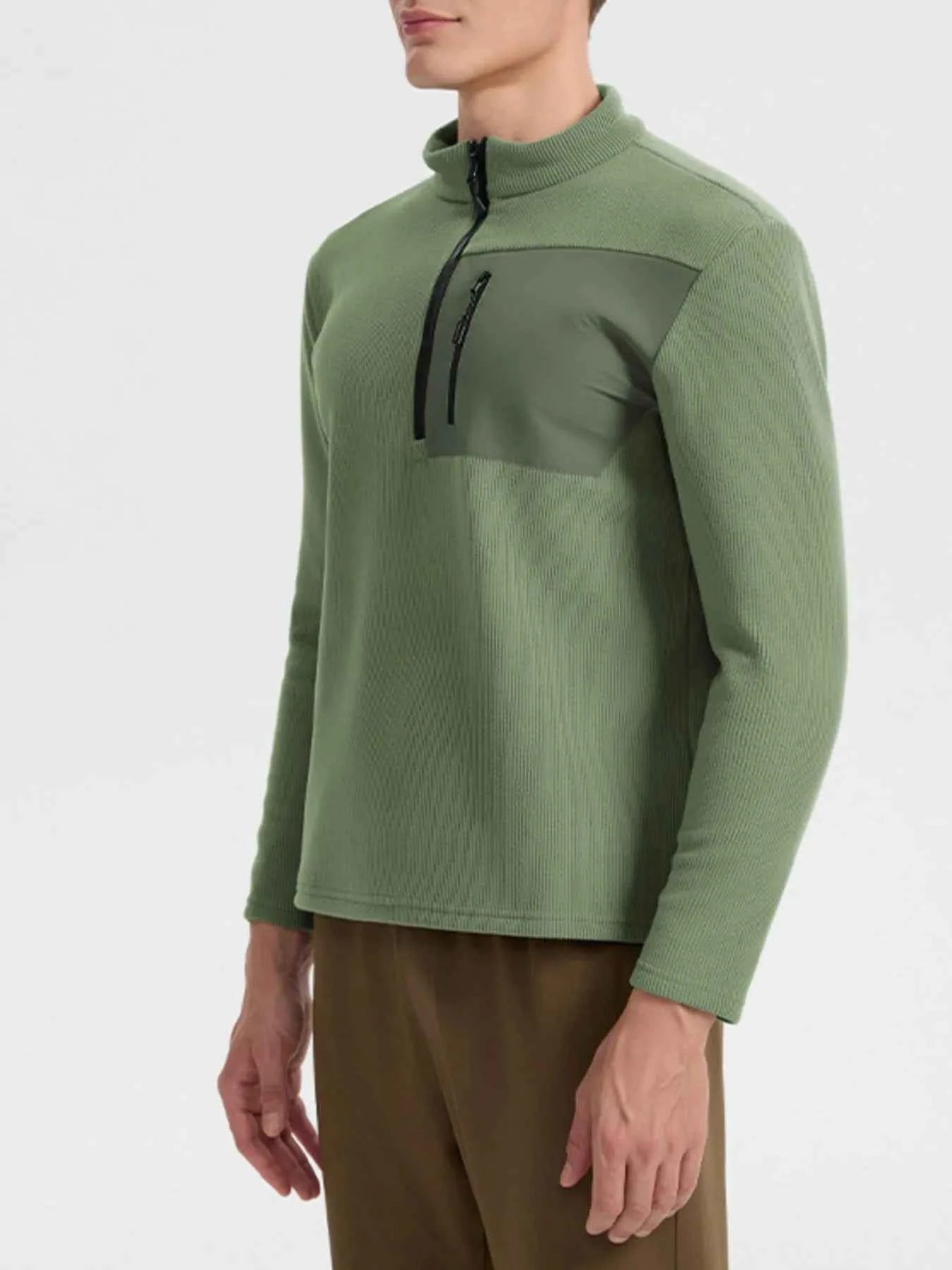 Men's Plus Size Half-Zip Fleece Sweatshirt with Chest Pocket