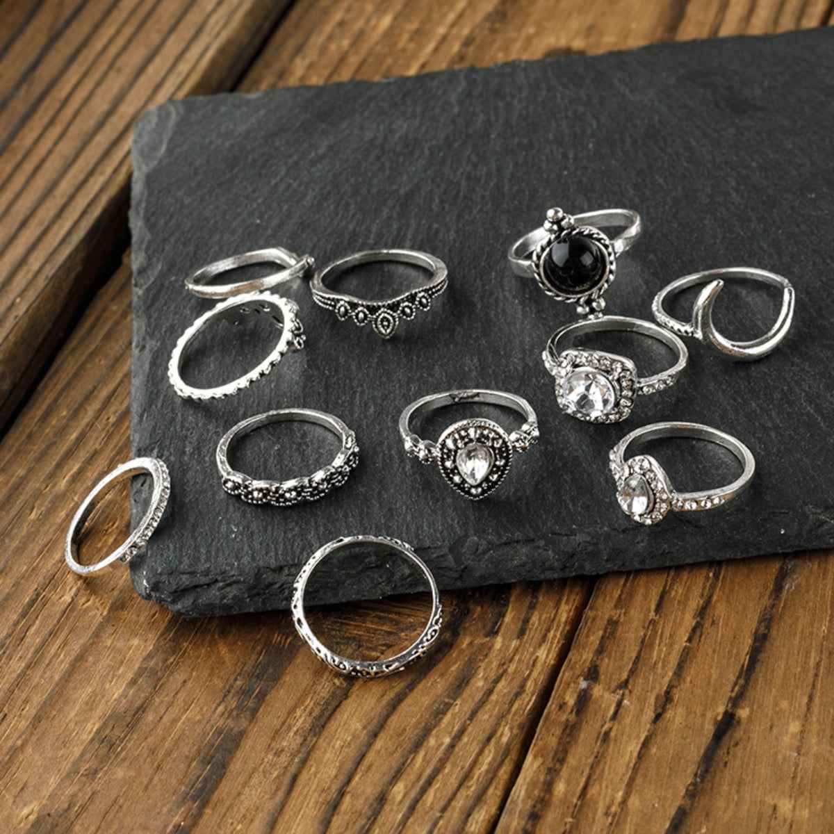 Alloy Synthetic Crystal 11-Piece Ring Set - Damned Threads