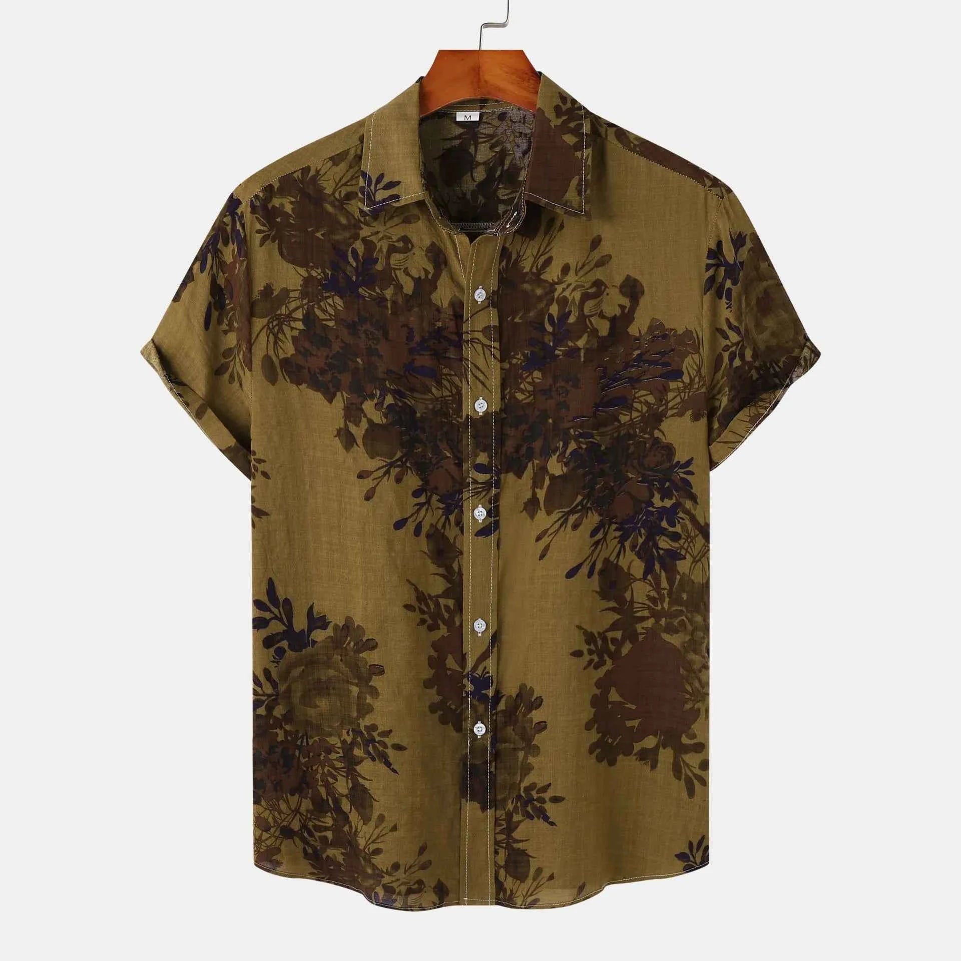 Men's Plus Size Printed Short Sleeve Button Down Casual Shirt